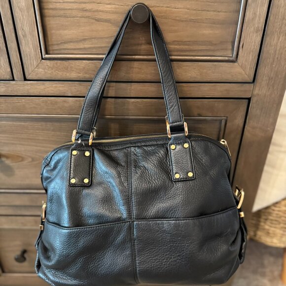 Michael Kors Portland Large Black Pebbled Leather Satchel Gold Hardware - Picture 2 of 16